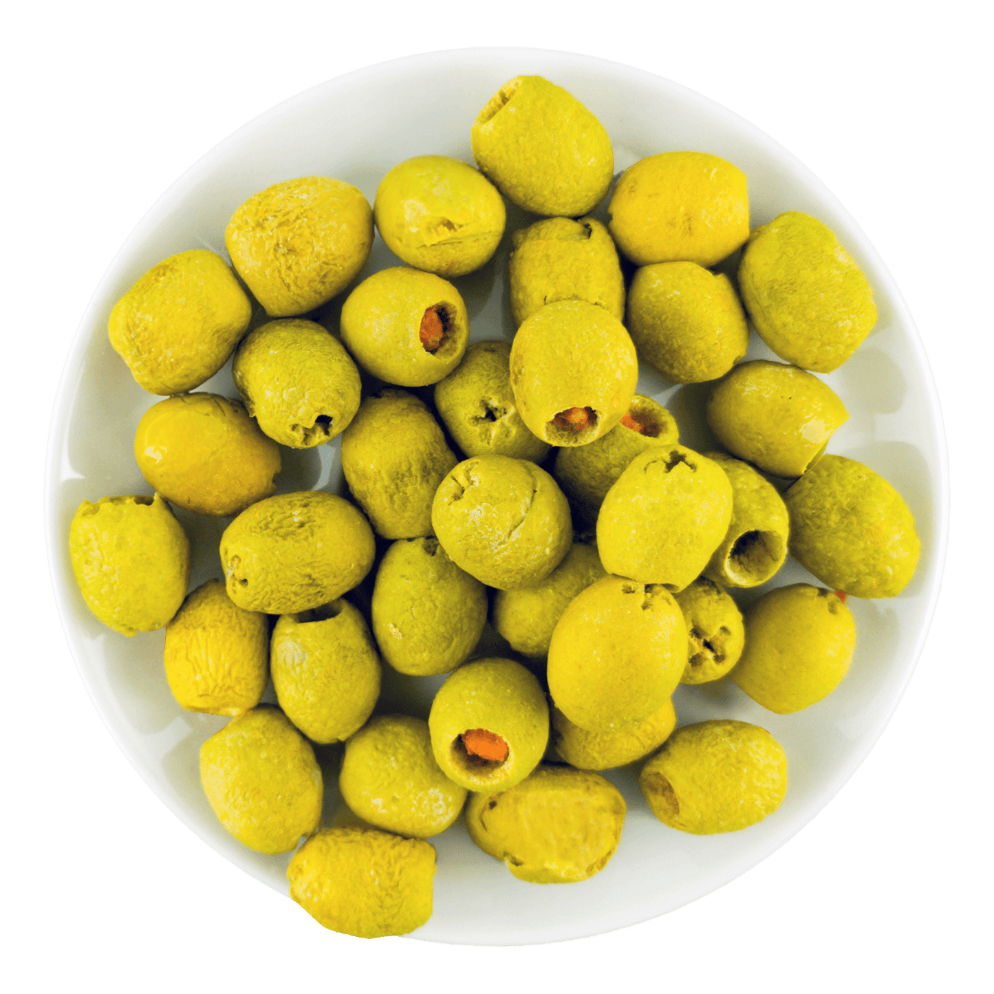 Gefriergetrocknete Grüne Oliven gefüllt mit Chilipaste (gesalzen)